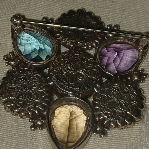 Stephen Dweck Vintage Multi-Stone Flower Motif Brooch, Sterling Silver - Picture 6 of 9